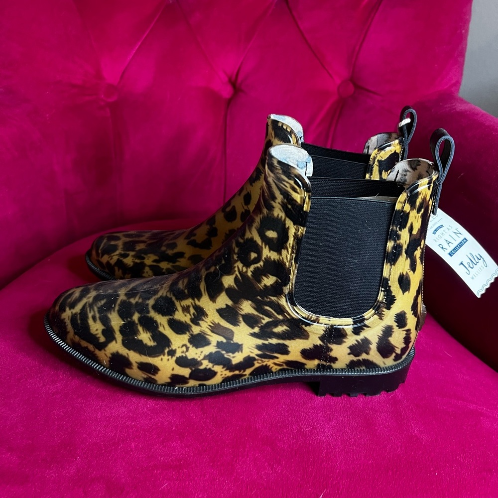 Joules Leopard Print Rain Boots, new with tags, Size 10